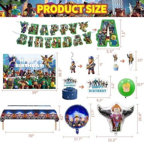 Birthday Party Decorations - Theme Children's Party Supplies Included Happy Birthday Banner, Backdrop, Hanging Swirls, Tablecloth, Cupcake Cake Toppers, Latex Balloons and Foil Balloons - Image 4