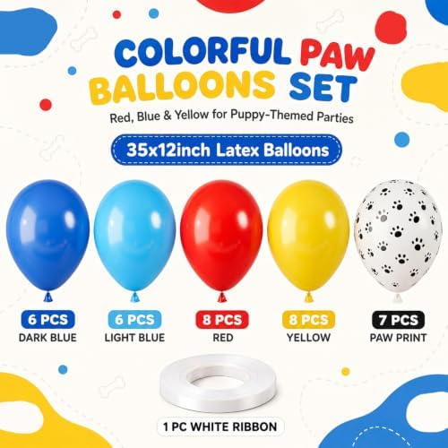 Red Blue Yellow Balloons, Paw Print for Kids Puppy Pet Dog Birthday Party - Image 2
