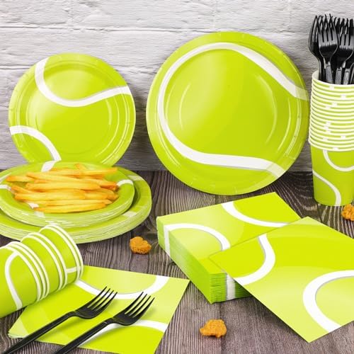 Durony 144-Piece Tennis Paper Plates & Napkins Dinnerware Set - Birthday Party Tableware Supplies Includes Plates, Napkins, Forks - Serve 24 for Sports & Tennis Parties - Image 5