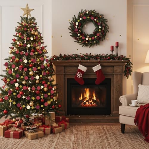 Outus 5 Pieces Maroon,Gold Round Dots Garland Party Hanging Decor - Image 6