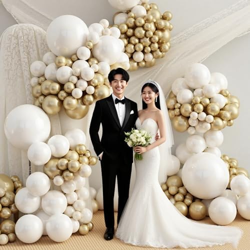 412pcs Sand White Gold Balloon Arch Kit, 18 12 10 5 Inch Different Size White Metallic Gold Latex Balloon for Boho Neutral Baby Shower Wedding Bridal Shower Birthday Decorations - Image 6