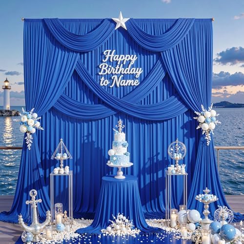 30ft x 10ft Wrinkle Free Royal Blue Backdrop Curtain for Party, Polyester Royal Blue Photo Backdrop Drapes 6 Panels 5x10ft for Birthday Photography Background Weddings Baby Shower Party - Image 3