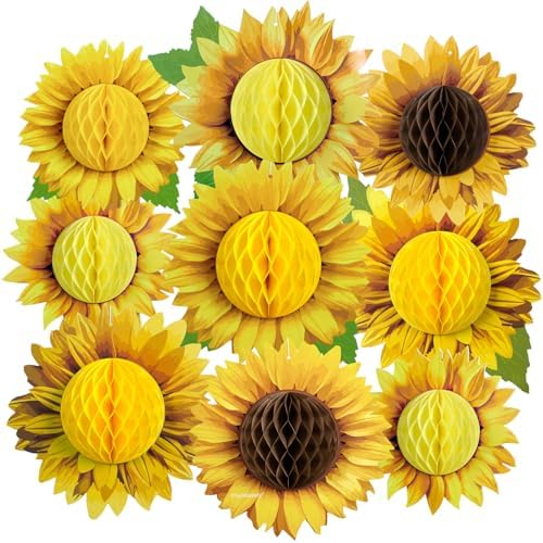 SUNBEAUTY Sunflower Party Decorations 3D Large Sunflower Birthday Honeycomb Hanging Paper Decorations Yellow Sun Flower Ceiling Wall Tissue Flowers Summer Baby Shower Classroom Bulletin Board by SUNBEAUTY