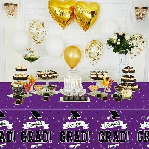 2 Pcs Graduation Tablecloth, 108" X 54" Plastic Graduation Decorations 2026, Rectangle Purple Table Cover for Grad Decor Party Supplies, Disposable Tablecover for Class of 2026 Congrats Grad for Kids - Image 4