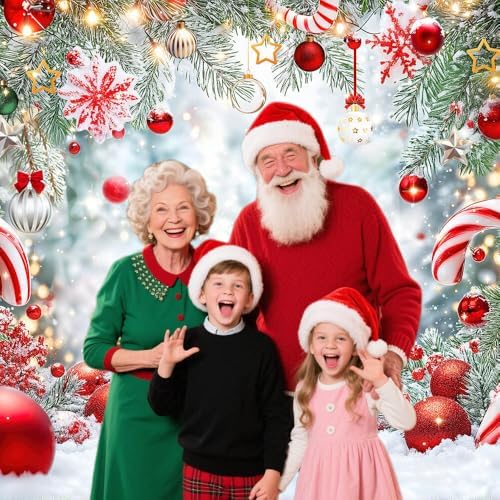 Christmas Candy Cane Backdrop, Winter Wonderland Forest Snowy Scene Photography Background, Xmas Holiday New Year Family Party Decorations Banner Photo Booth Studio Props 15X10FT - Image 2