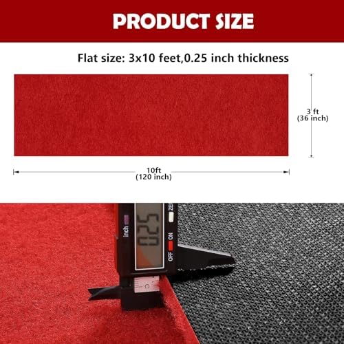 Extra Thick Red Carpet Runner 3 x 10Ft, Non-Slip TPR Rubber Backing, 450 GSM Heavy-Duty Aisle Runner Red Runner Rug for Wedding Ceremony, Hollywood Party, Graduation & Award Events - Image 2