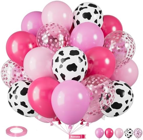 Pink Cow Balloons, Cow Print for Cowgirls Western Rodeo Farm Birthday Party by Saxuxu