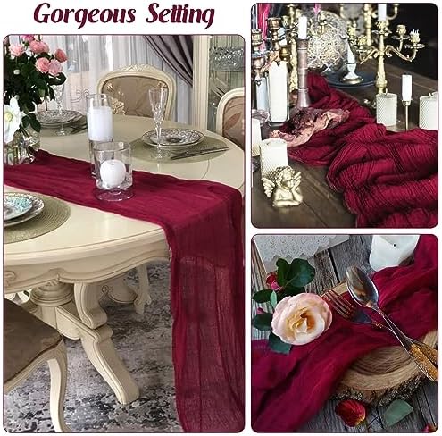 Burgundy 10FT Cheesecloth Table Runner Boho Gauze Fabric Table Runner Rustic Sheer Runner for Wedding Bridal Baby Shower Birthday Party Boho Table Decor（1 Pack Burgundy） - Image 6