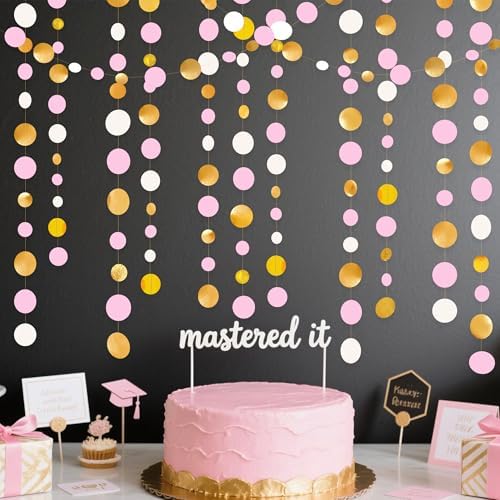 Gold and Pink Party Decorations Circle Dots Garland Metallic Gold Light Pink and White Hanging Polka Dot Streamer for Women Girl Birthday Bridal Shower Wedding Princess Party Supplies - Image 5