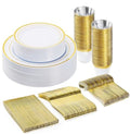 BESTVIP 150PCS Plastic Dinnerware Set, Gold Disposable Plates by Bestvip
