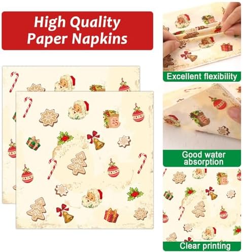 Qyeahkj 100 Pcs Christmas Xmas Party Paper Plates and Napkins, Vintage Holiday Party Supplies Birthday Party Tableware Set Table Decorations Favors with Forks for Girls Boys Kids Serve 25 - Image 3