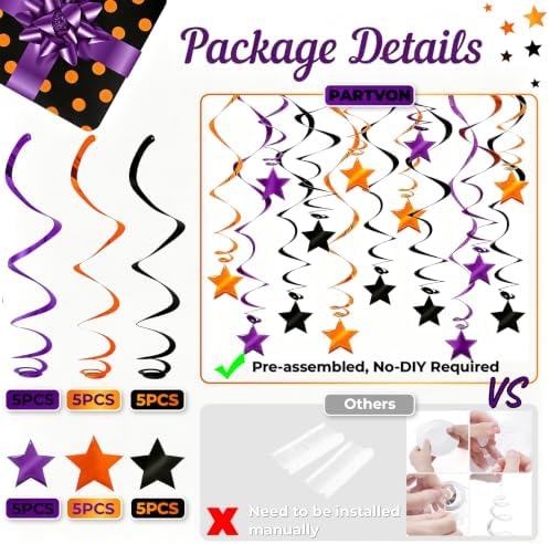 30 Pcs Black Orange Purple Halloween Hanging Swirl Decorations - Image 4