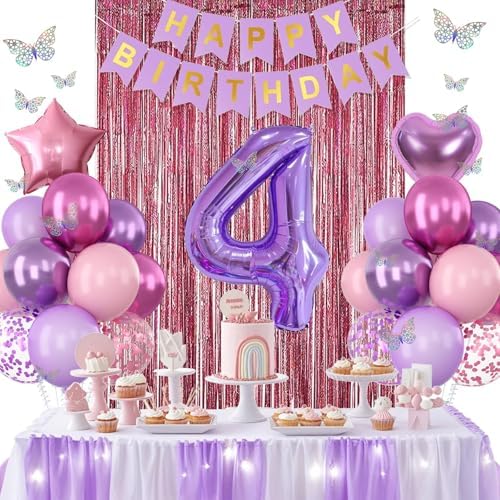 Pink Purple 4th Birthday Party Decoration for Girls Number 4 Princess Decor - Image 4