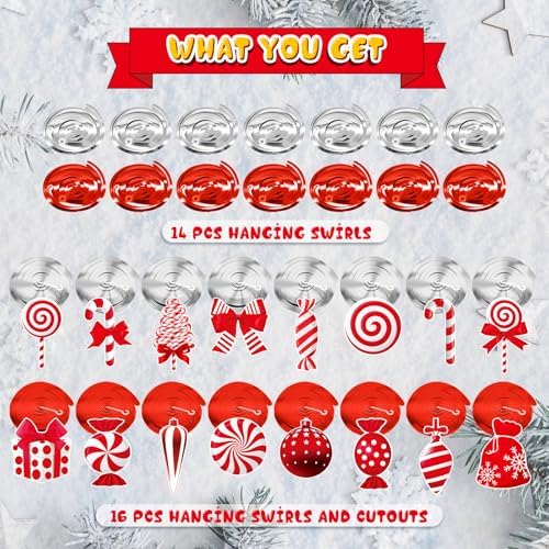 Christmas Hanging Swirls Decorations - Red White Christmas Party Decorations Xmas Peppermint Candy Cane Hanging Ceiling Decor for Home Xmas Winter Holiday Party Decor - Image 5