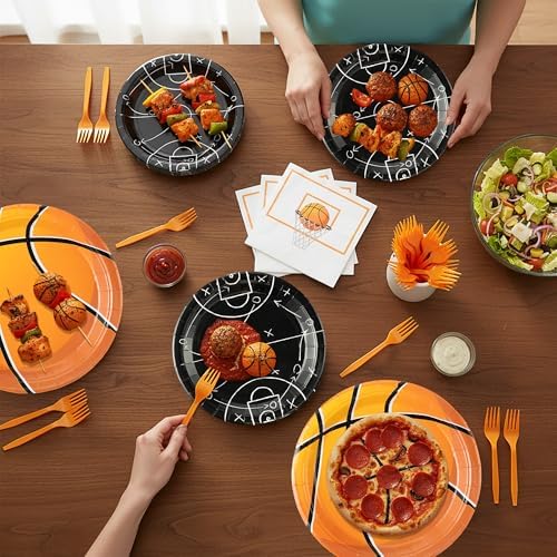 96Pcs Basketball Party Plates Supplies Sports Theme Tableware Decorations Disposable Paper Plates Napkins Forks for Kid Birthday, Serves 24 - Image 5