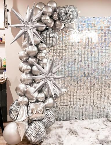 Silver Disco Round Foil Balloons Birthday Prom Decor 22 Inch 6 Pcs - Image 6
