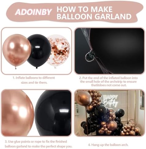 Rose Gold and Black Balloon Arch Kit, ADOINBY 140Pcs Metallic Rose Gold Black Balloon 18 12 10 5 Inch Different Size Balloons for Birthday Party Bridal Shower Wedding Engagement Anniversary Decoration - Image 3