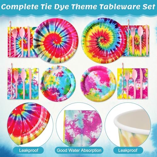 450 Pcs Tie Dye Tableware Set, Serve 50, Rainbow - Image 3