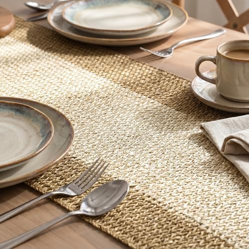 Artoid Mode Burlap Brown Farmhouse Rustic Paper Braided Table Runner, Seasonal Christmas Woven Kitchen Dining Table Decoration for Home Party Decor 12x36 Inch - Image 3