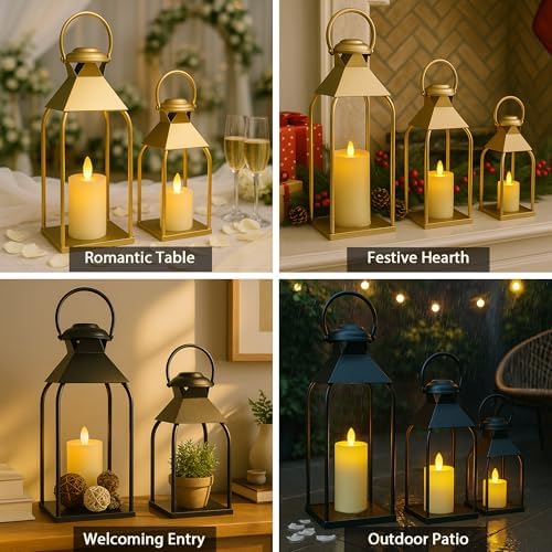 Decorative Metal Lanterns Indoor Outdoor, Candle Holder for Porch, Patio, Fireplace, Floor, Wedding, Christmas, Fall, Holiday, Farmhouse Table Centerpiece (Black, Set of 3 20" 15.7" 12") - Image 4