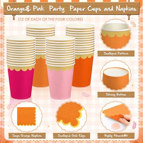 Mimorou 338 Pcs Pink and Orange Plates and Napkins Party Supplies - Image 5