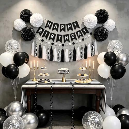 Black Silver Birthday Decorations for Men, Happy Birthday Party Supplies - Image 2