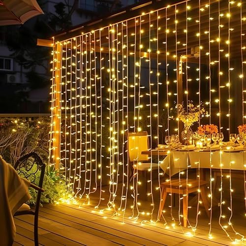 Dazzle Bright 300 LED Curtain Lights, Plug in Fairy Curtain Lights for Bedroom, Christmas Hanging String Lights Outdoor for Window Backdrop Wall Wedding Patio Indoor Dorm Party Decor, Warm White by DazzleBright
