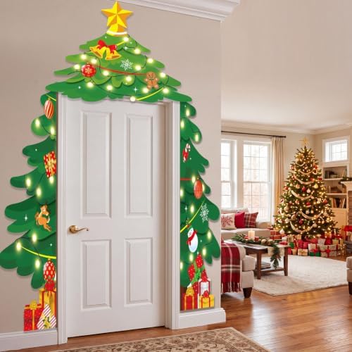 Peryiter 3 Pcs Christmas Door Decorations Giant Xmas Tree Porch Banner - Image 5