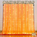 Orange Tulle Backdrop Curtain with Lights String for Parites 10x8ft Sheer Backdrop Curtains Drapes for Birthday Party Baby Shower Wedding Ceremony Prom Halloween Photo Booth Background Decorations by Suppromo