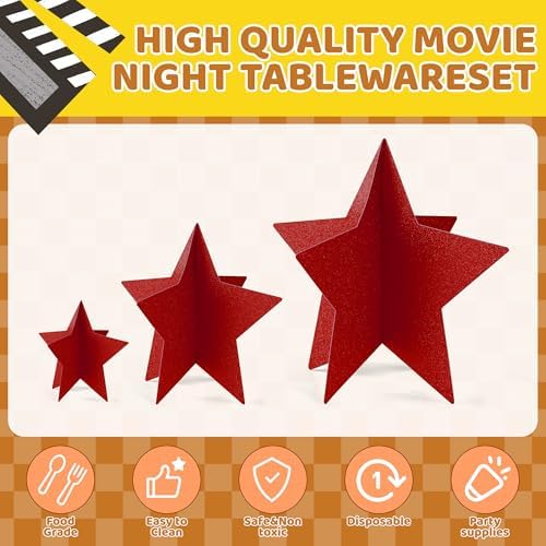 70 Pcs Red Star Centerpieces for Movie Night Party Decorations 3D 2025 Graduation Table Decor 3 Sizes 8" 5" 3" Red Carpet Film Show Theme Birthday Party Back to School Table Decor - Image 3