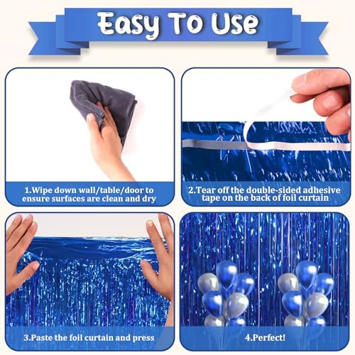 Voircoloria Blue Foil Fringe Backdrop Curtains, 3.3x8.2ft, 3 Pack - Image 4