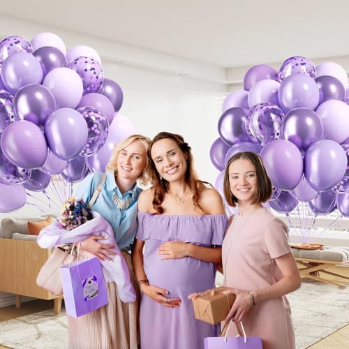 60pcs 12inch Lavender Balloons with Pastel Purple Confetti Balloons - Image 6