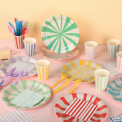 Meanplan 288 Pcs Pastel Striped Plate Party Decor Supplies for 48 Guests - Image 3