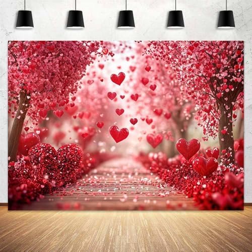 Valentine's Day Backdrop, Pink Red Hearts Petals Pathway Romantic Photography Background for Girls Women Birthday Weeding Bridal Shower Party Decorations Banner Photo Studio Props 15X10FT - Image 4