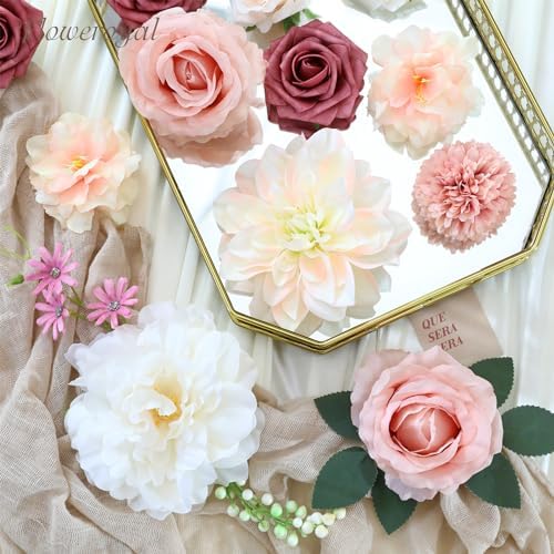 Floweroyal Artificial Flowers Combo Pink Flowers Mix Silk Flowers Dahlia Roses with Stems for DIY Wedding Bridal Bouquets, Baby Shower, Floral Arrangement, Table Centerpieces, Home Decorations - Image 6