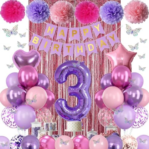 Pink Purple 3rd Birthday Party Decoration for Girls Number 3 Princess Decor - Image 2