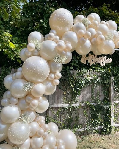 118Pcs Pearl Balloon Garland Arch Kit - Wedding Party Decorations with Pearl White Sand Double Stuffed Pearl Ivory Balloons for Engagement Bridal Shower Birthday Baby Shower Party Decorations - Image 4