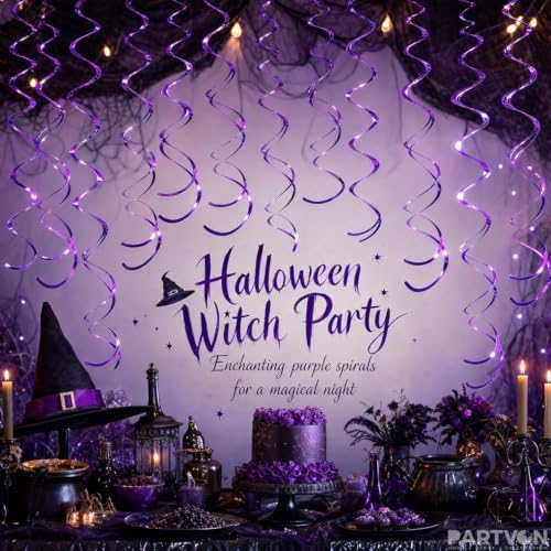 32 PCS Purple Hanging Swirl, Sparkle Ceiling Hanging Decorations, Plastic Streamer Party Decorations for Birthday, Princess Party, Masquerade, Graduation - Image 5