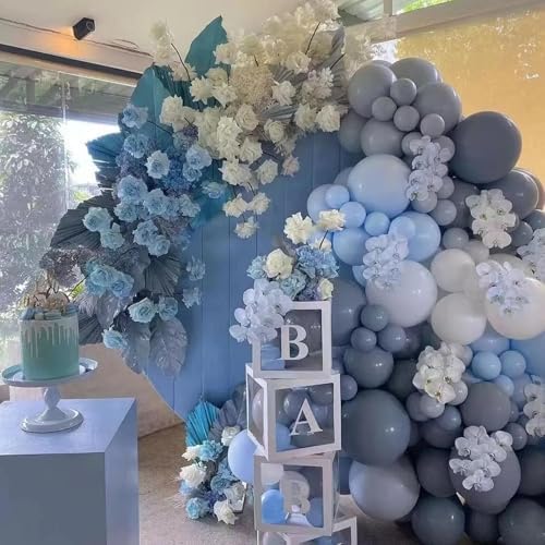 412Pcs Dusty Blue White Sand Balloon Arch Garland Kit,18 12 10 5 Inch Slate Fog Baby Blue Macaron Blue Sand White for Birthday Baby Shower Wedding Bridal Gender Reveal Decorations - Image 5