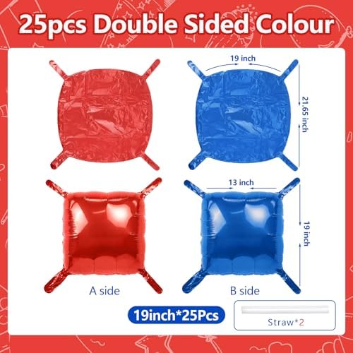 NISOCY 25PCS Red and Blue Square Foil Balloons Wall Backdrop - Image 2