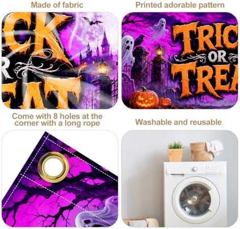 7 x 16 ft Trick Treat Halloween Garage Door Decorations Halloween decorations Door Cover, Blacklight UV Reactive Hanging Banner for Home, Outdoor, Indoor, Spooky Party, Wall, Window - Image 5
