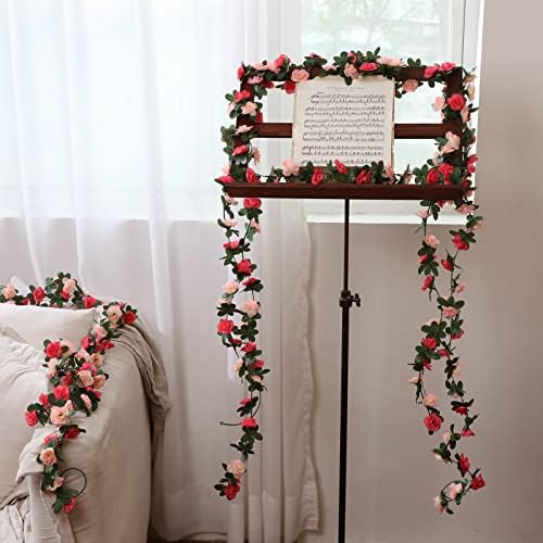 2 Pcs 16.5Ft Flower Garland Rose Vines, Pink Floral Garland Flower Vines - Image 4