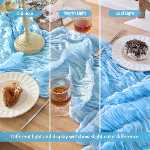 6 Pack Light Blue Cheesecloth Table Runner Boho Gauze Home Decor - Image 5