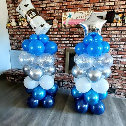 Navy Blue White Silver Balloons 50 Pcs 12 Inch - Image 2
