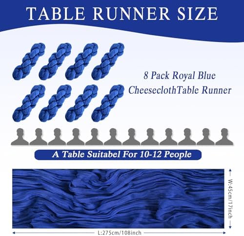 8 Pack Royal Blue Cheesecloth Table Runner 17x108 inch Boho Gauze Cheese Cloth Table Runners for Wedding Party Baby Bridal Shower Home Decor - Image 2