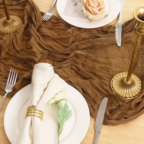 1 Pack Light Brown Cheesecloth Table Runner 120 Inch Boho Wedding Decor - Image 5