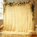 20x10FT Beige Wrinkle Free Backdrop Curtains with Lights String for Parties - Photo Curtain Backdrop with Lights for Wedding Decorations, Bridal Baby Shower Birthday Party Photography by WishCare