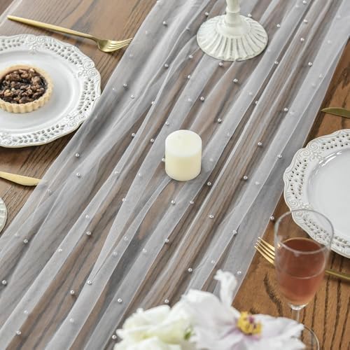 Artoid Mode Pearl Grey Gauze Table Runner 10FT Home Decor - Image 4