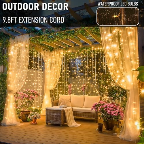 Dazzle Bright 300 LED Curtain Lights, Plug in Fairy Curtain Lights for Bedroom, Christmas Hanging String Lights Outdoor for Window Backdrop Wall Wedding Patio Indoor Dorm Party Decor, Warm White - Image 5