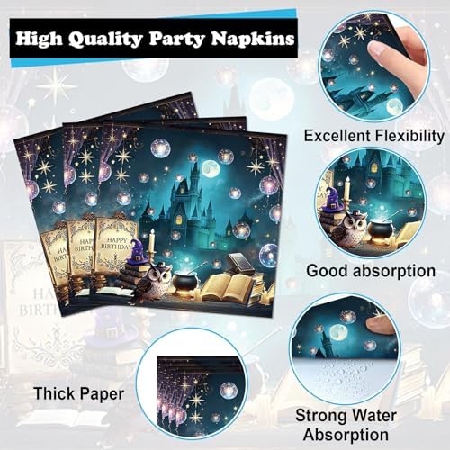 96Pcs Magical Witch Birthday Plates and Napkins Vintage Castle Owl Party Supplies Dreamy Night Witch Theme Disposable Tableware for Boy Girl Halloween Baby Shower Party Favors Decoration Serve 24 - Image 4